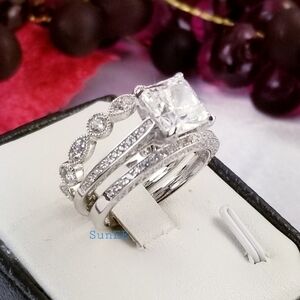 Real 925 Princess Cut Wedding Rings